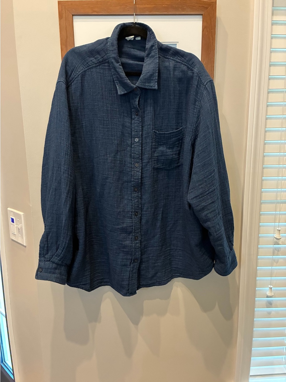 GAP Navy Blue/Indigo Button-Up Long Sleeve Blouse gauze